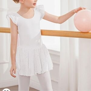 Arshiner Girls Ruffle Sleeve Ballet Dance Dress Tutu Skirted Leotard. Wh…